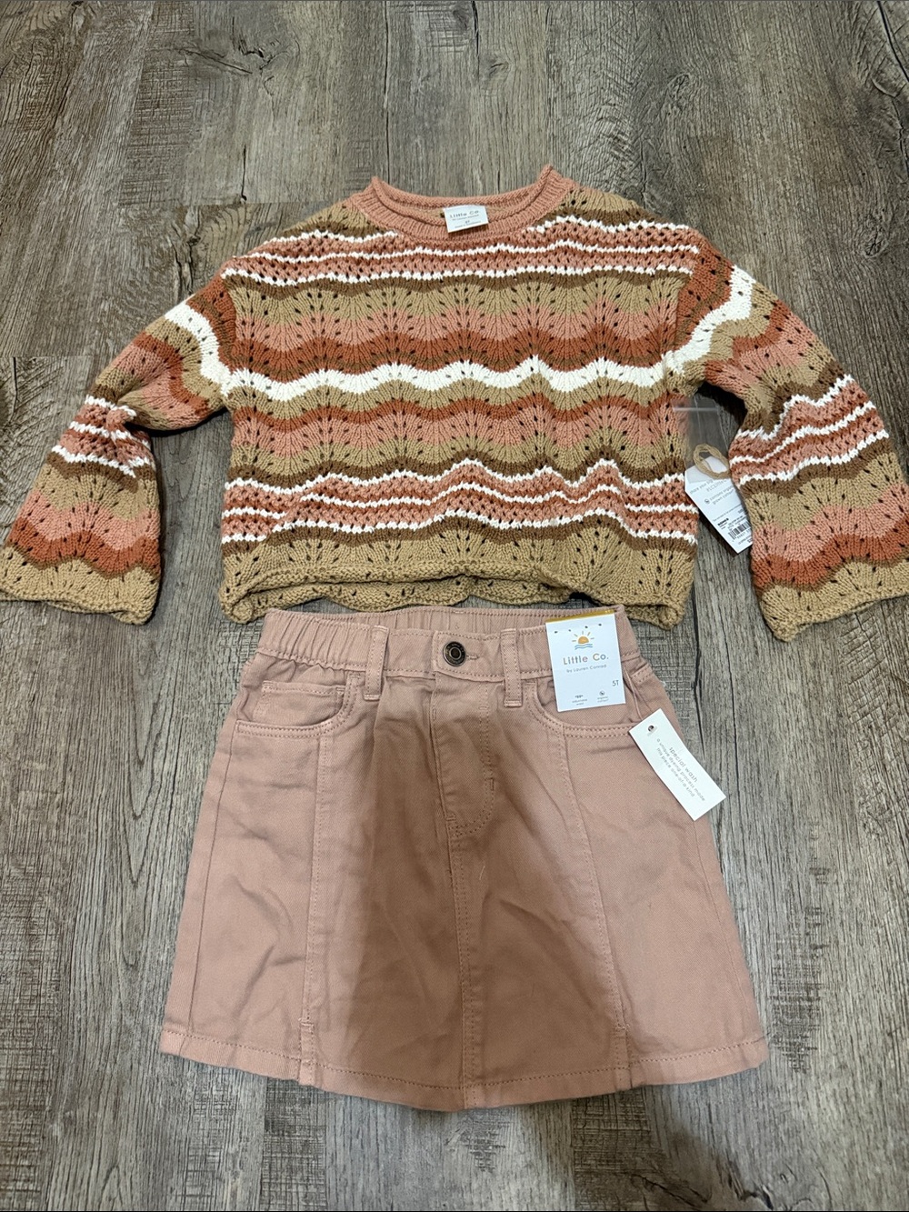 Girls' Knit Stripe Sweater Top in Rust & Cream